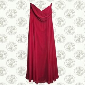 NWT DB Studio Celebrate Long Strapless A-Line Chiffon Gown Scarlet Red Size 18